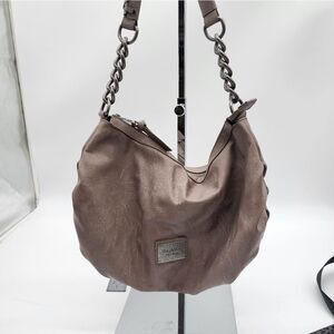 SIMPLY Vera Wang grey/puce Leather Purse Shoulder/Hobo Bag with Chain strap
